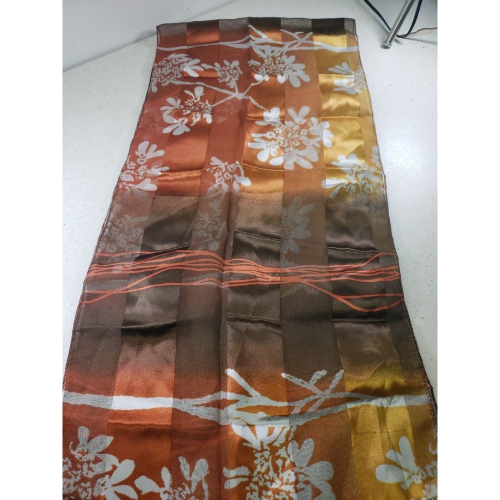 Long Wrap Fall Colors Scarf 60x13.5 Silk Feel 100% Polyester Scarf NWT